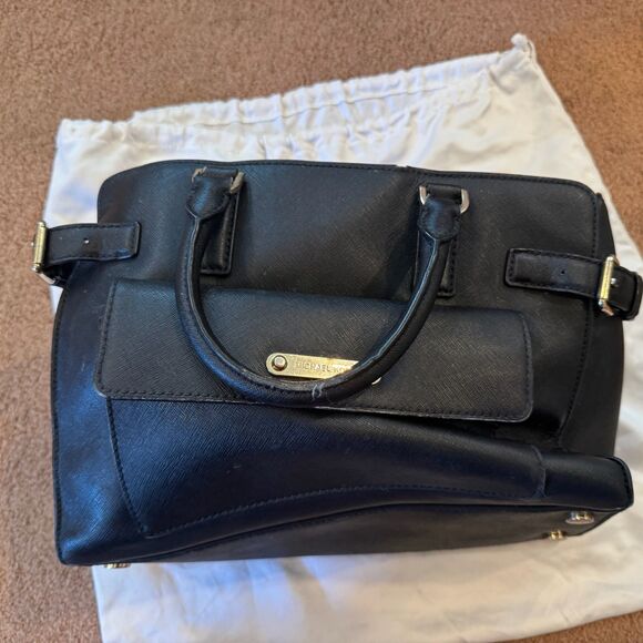 MICHAEL Michael Kors Handbags - Michael Michael Kors Saffiano Leather Top Handle Black Handbag Purse